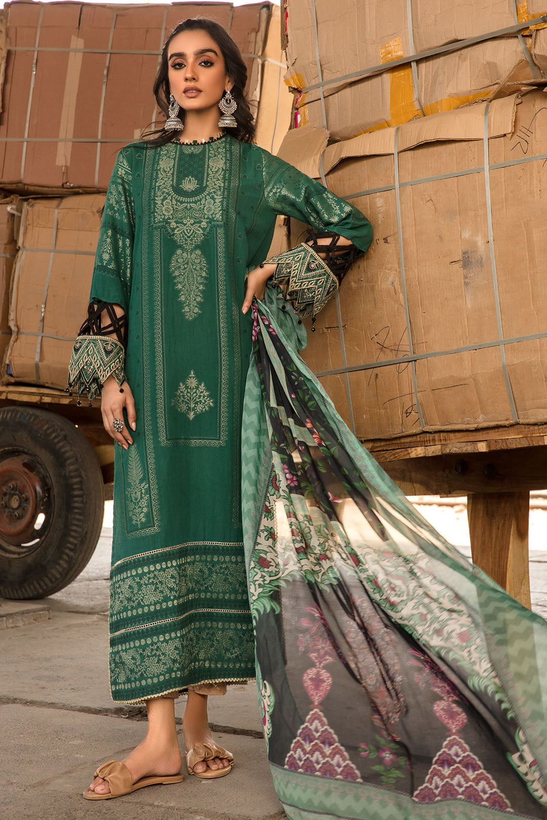 3PC Jacquard Dyed with Embroidery - Green U2405