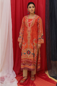 Single Digital Printed Textured Lawn Shirt  - Orange U2765 (S0)