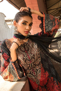 2PC Digital Printed Lawn Shirt with Dupatta  - Black U2770