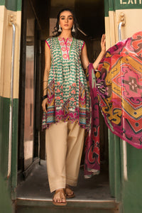 2PC Digital Printed Lawn shirt with Dupatta  - Green U2774