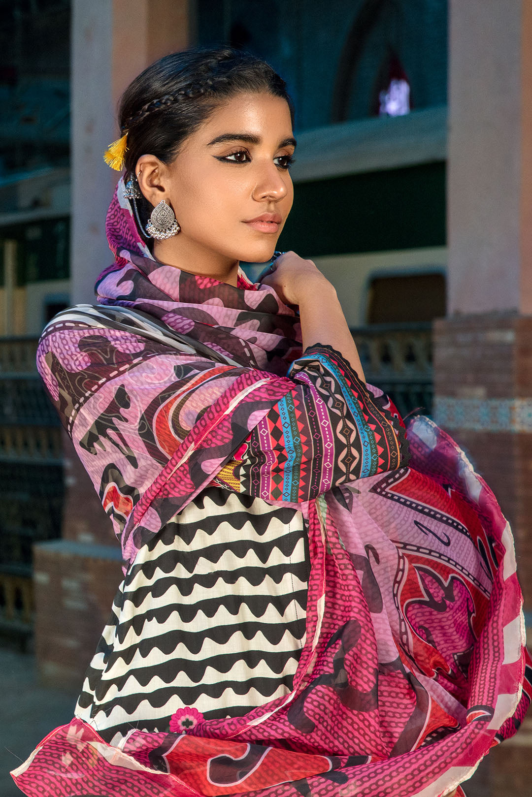 2PC Digital Printed Lawn shirt with Dupatta - Black U2774