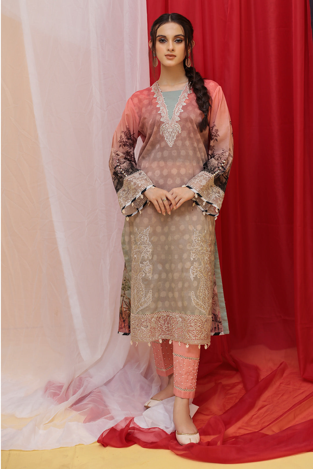 2 Piece - Embroidered Lawn Suit G.Peach U2827